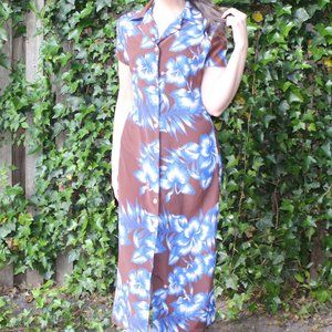 Vintage Button Down Hawaiian Flower Dress
